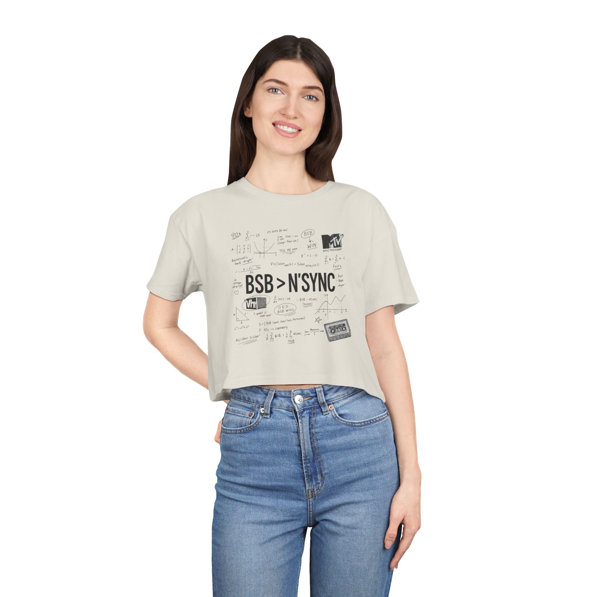 Women's Crop Tee — bsb>n'sync Retro Boy Band Graphic