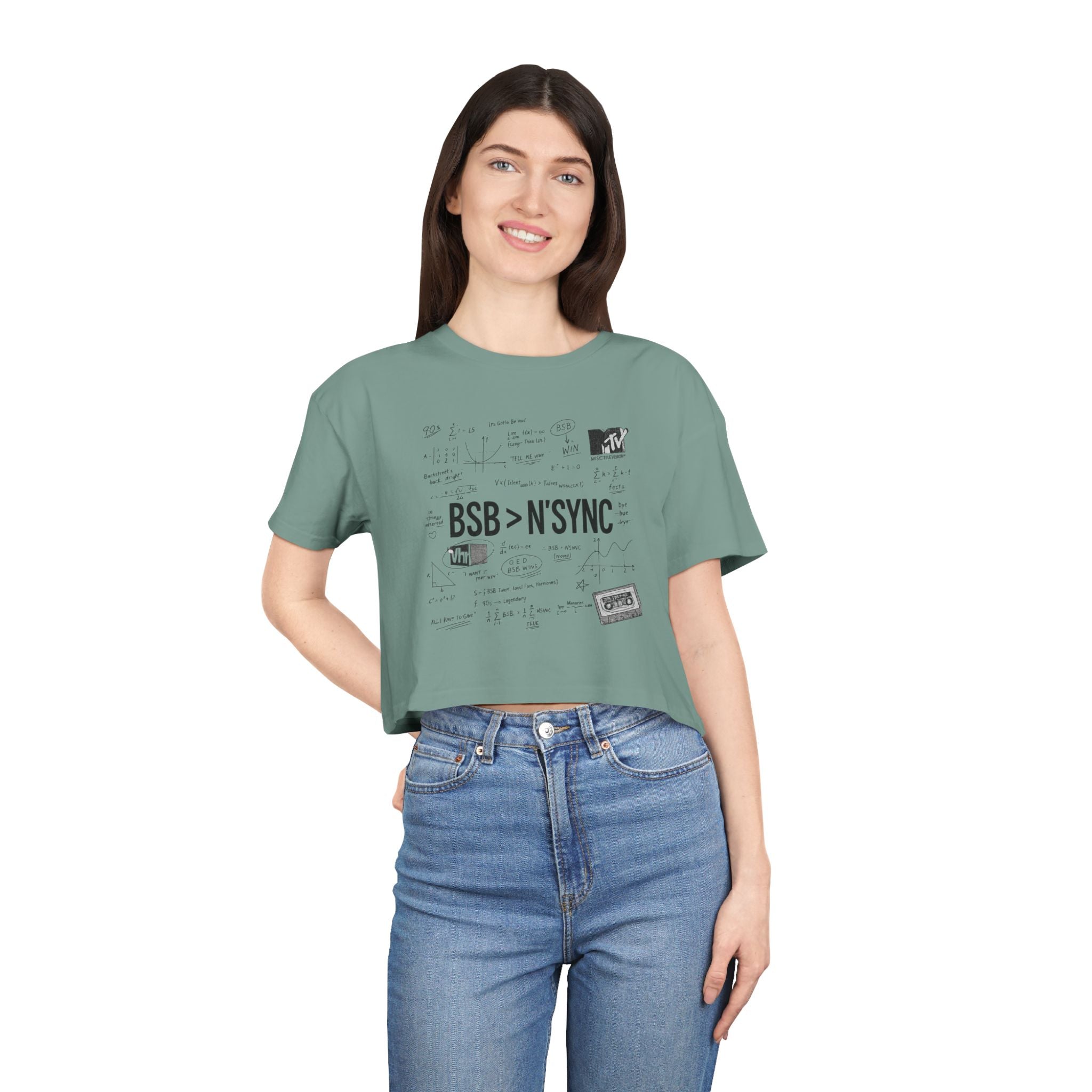 Women's Crop Tee — bsb>n'sync Retro Boy Band Graphic