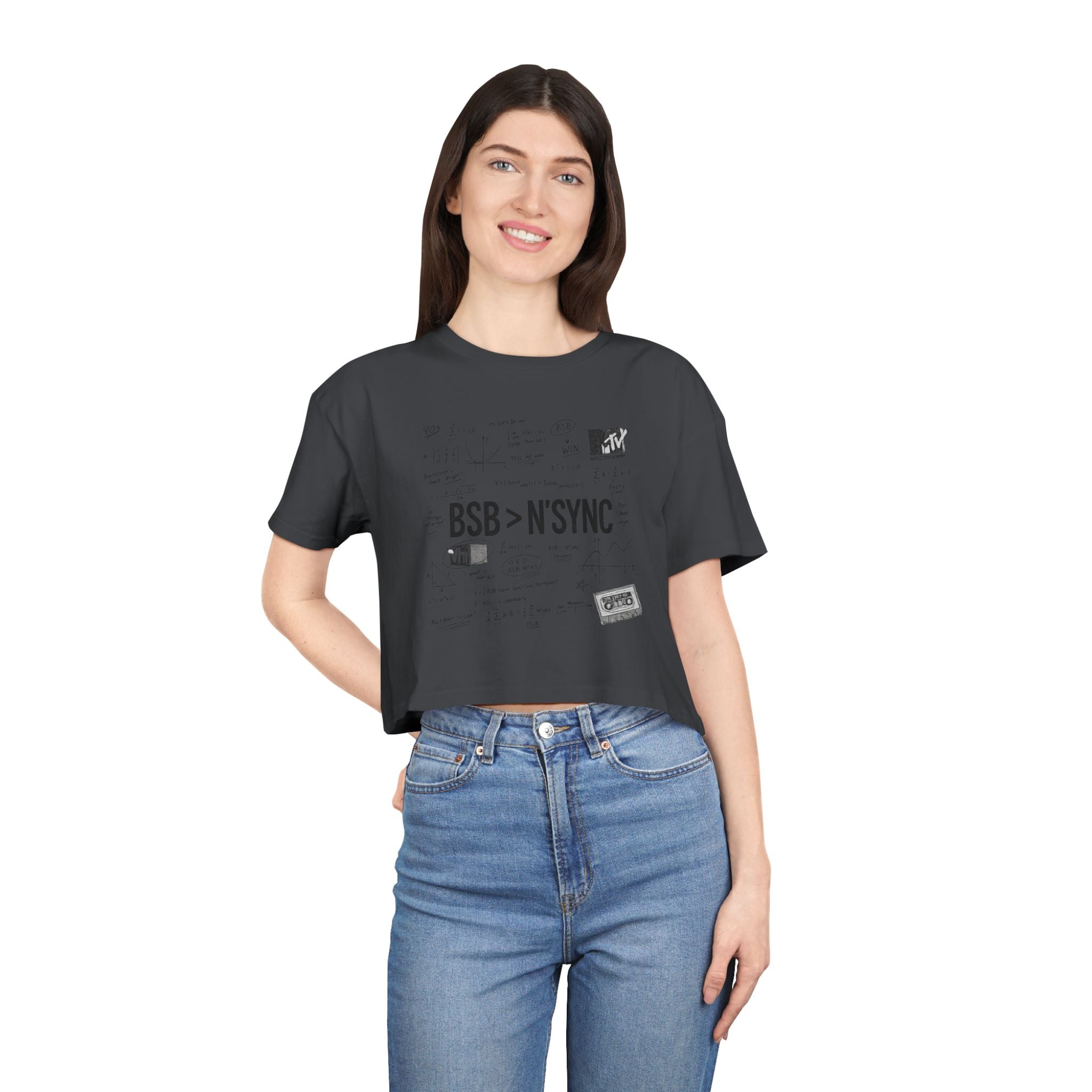 Women's Crop Tee — bsb>n'sync Retro Boy Band Graphic