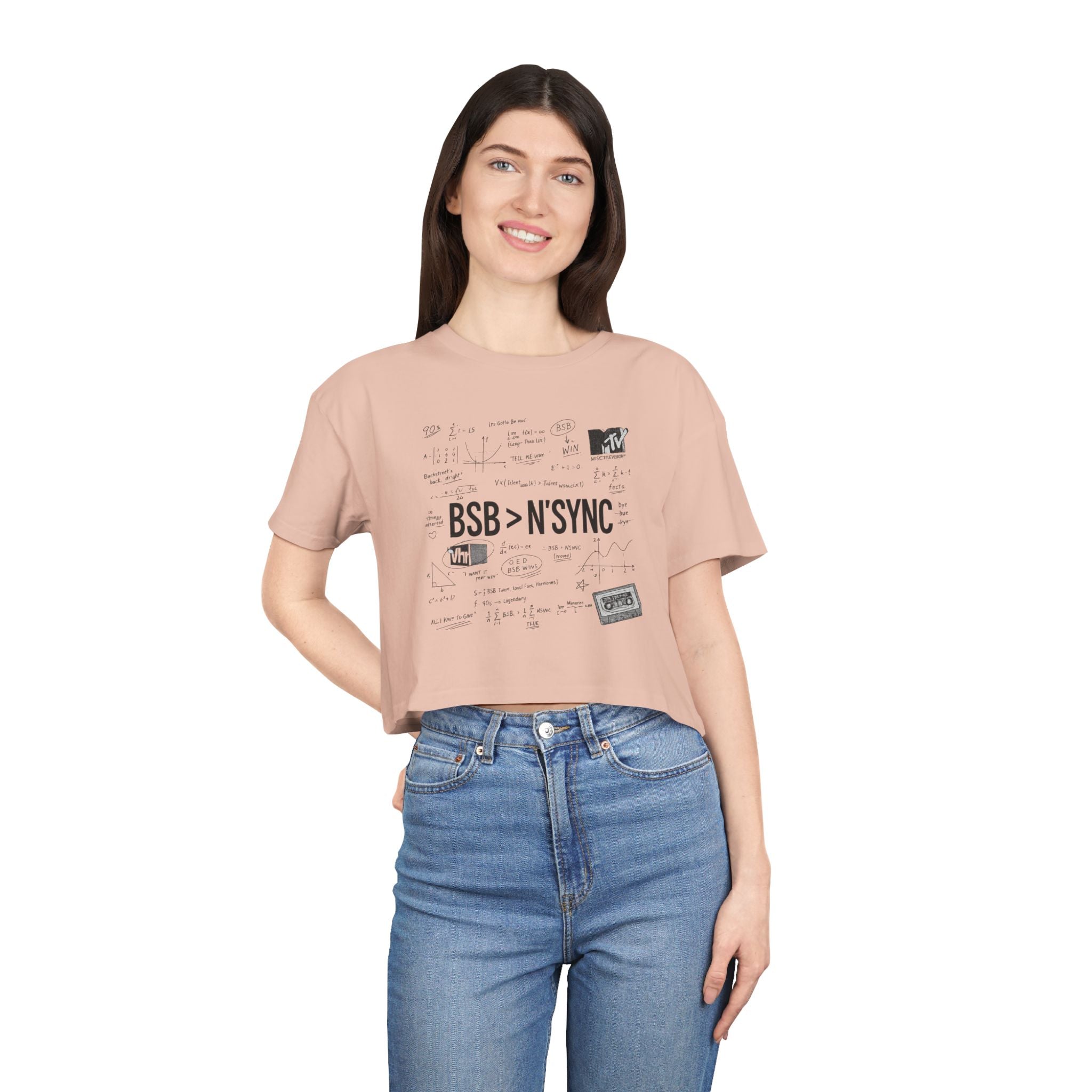 Women's Crop Tee — bsb>n'sync Retro Boy Band Graphic