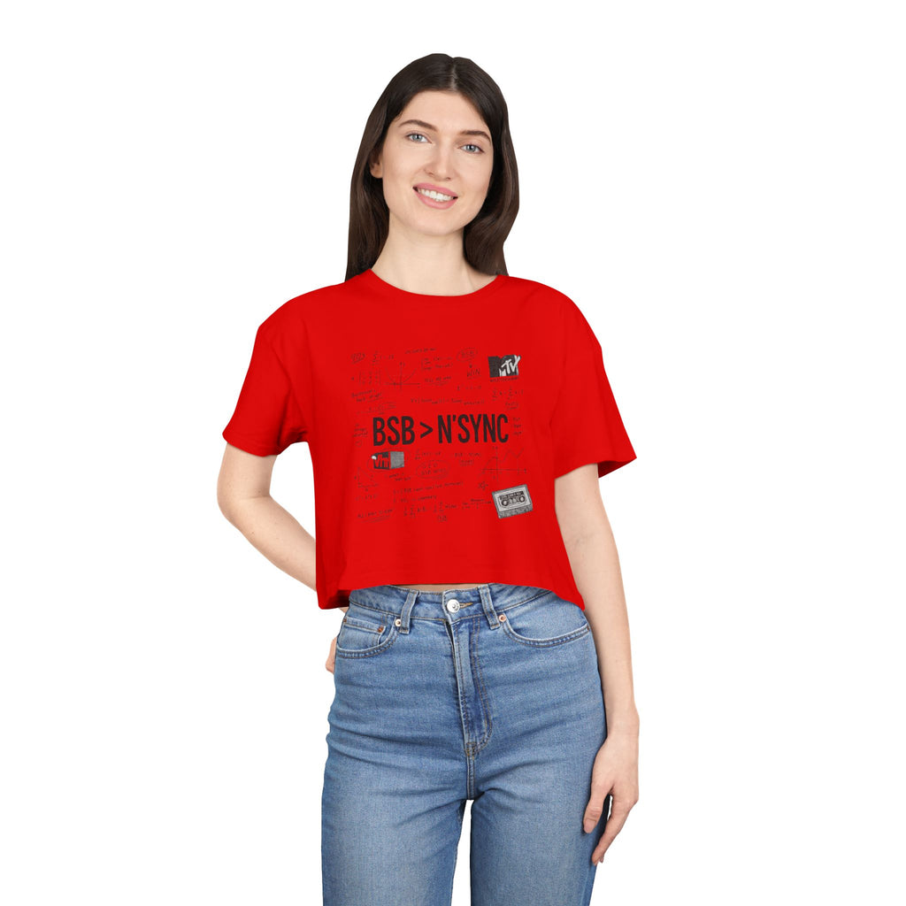 Women's Crop Tee — bsb>n'sync Retro Boy Band Graphic